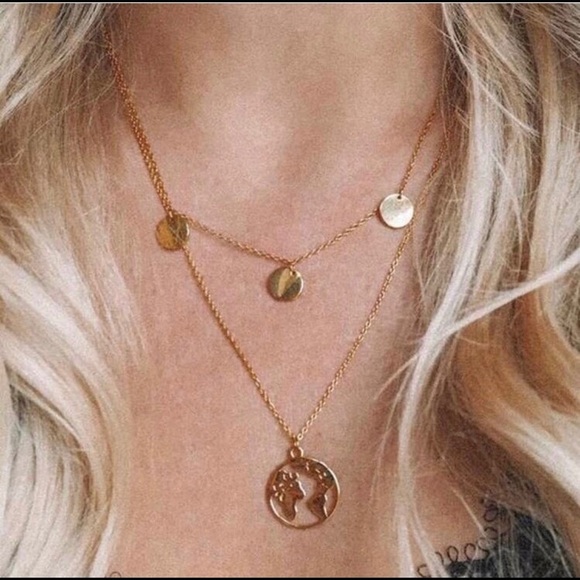 Gold Earth World Layered Disc Trendy Necklace - Picture 3 of 4